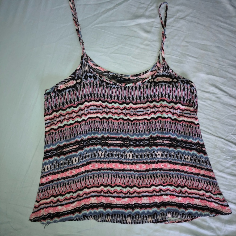 Forever 21 Top with Blue, Pink, and Black Design